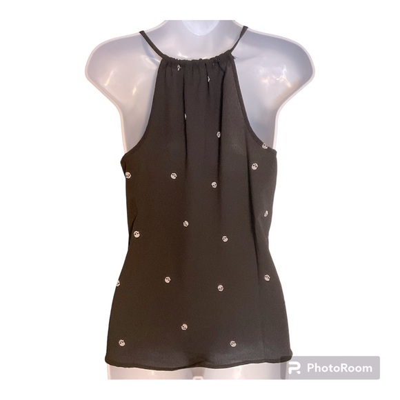 Hippie Rose Top Womens Size Medium Black Halter With Skulls - Picture 2 of 3